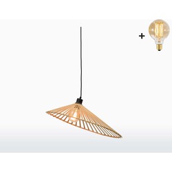 Good & Mojo Hanglamp - BROMO - Bamboe - Asymmetrisch - Large (60x13cm) - Met Gloeilamp