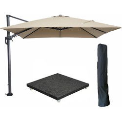 Garden Impressions Hawaii zweefparasol 300x300 cm carbon black / taupe met 90kg royal antraciet parasolvoet en parasolhoes