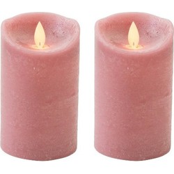2x LED kaars/stompkaars antiek roze met dansvlam 12,5 cm - LED kaarsen