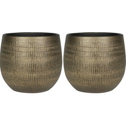 Ter Steege Plantenpot - 2x - metal look - goudkleurig - 26 x 25 cm - Plantenpotten