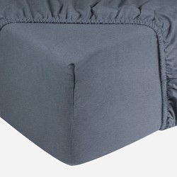 DoubleDry Hoeslaken Jersey 100% Katoen - Eenpersoons 90x200 cm - Zacht & Huidvriendelijk - Rondom Elastiek - Blauw Melange