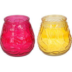 Arti Casa 4x stuks citronella Lowboy tafelkaarsen - 10 cm - geel en rood glas - geurkaarsen