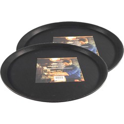 Set van 2x stuks kunststof dienblad rond zwart 35 cm - Dienbladen