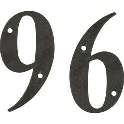 AMIG Huisnummer 96 - massief gesmeed staal - 10cm - incl. bijpassende schroeven - zwart - Huisnummers