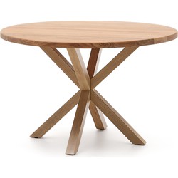 Kave Home - Argo ronde tafel van massief acaciahout en stalen poten met houteffect Ø 120 cm