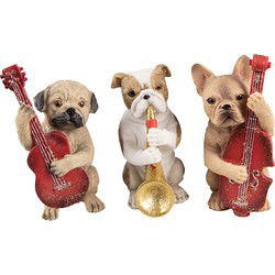 Clayre & Eef Decoratie Beeld Set van 3 Hond Bruin Wit Kunststof