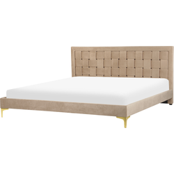 Beliani LIMOUX - Tweepersoonsbed-Beige-Fluweel