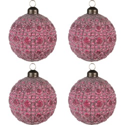 Clayre & Eef Kerstbal Set van 4  Ø 8 cm Rood Glas Kerstdecoratie