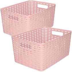 Set van 7x stuks opbergboxen/opbergmandjes rotan oud roze kunststof - Opbergbox