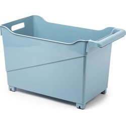 Plasticforte opberg Trolley Container - ijsblauw - op wieltjes - L45 x B24 x H27 cm - kunststof - Opberg trolley