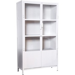 Vitrinekast Wit - Metaal - 100x43x180cm - Industriële Vitrinekast Big Wit - Giga Meubel