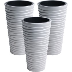 Prosperplast Bloempot Sand - 3x - wit - kunststof - D39 x H75 cm - Plantenpotten