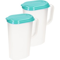 Plasticforte Waterkan met deksel - 2x - 2L - turquoise - kunststof - Schenkkannen