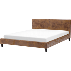 FITOU  - Tweepersoonsbed - Bruin - 180 x 200 cm - Kunstleer