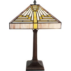 LumiLamp Tiffany Tafellamp  31x31x48 cm Beige Paars Glas Vierkant Tiffany Bureaulamp