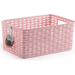 Plasticforte Opbergmand - Kastmand - rotan kunststof - roze - 6 Liter - 19 x 29 x 13 cm - Opbergmanden