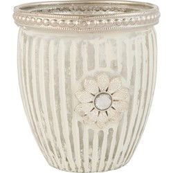 Clayre & Eef Theelichthouder Bloem Ø 7x8 cm Wit Zilverkleurig Glas Metaal Waxinelichthouder