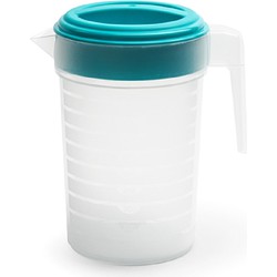 Waterkan/sapkan transparant/blauw met deksel 1 liter kunststof - Schenkkannen