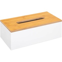 5Five Tissuedoos/zakdoekjes box - wit - MDF hout - bamboe deksel - 25 x 13 x 9 cm - Tissuehouders