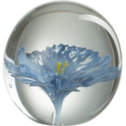 J-line - Presse Pap Bloem Glas Blauw Large - 10x10x10cm