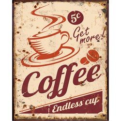 Clayre & Eef Tekstbord 20*1*25 cm Rood Ijzer Coffee Wandbord Quote Bord