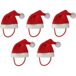 5x Mini kerstmutsen met bandje voor mini knuffeldieren of kleine poppen - Kerstmutsen
