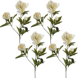4x stuks kunstbloem pioenrozen takken 70 cm wit - Kunstbloemen