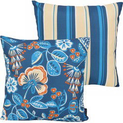 Sierkussen Flower / Stripe - Petrol Outdoor | 45 x 45 cm | Katoen