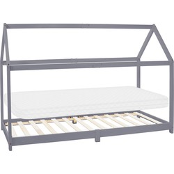 Kinderbed met dak en lattenbodem 90x200 cm Lichtgrijs Dennenhout ML Design