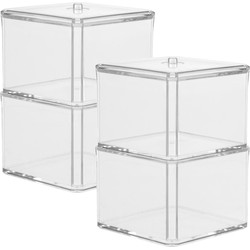 Set van 2x stuks dubbele make-up organizer en watjes houder vierkant 9,5 x 17 cm van kunststof - Opbergbox