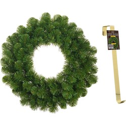 Groene kerstkransen/deurkransen 45 cm met gouden hanger - Kerstkransen