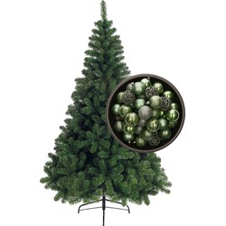 Bellatio Decorations kunst kerstboom 210 cm met kerstballen salie groen - Kunstkerstboom