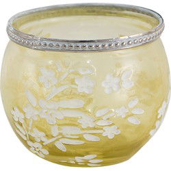 Clayre & Eef Theelichthouder Geel Wit Glas Bloemen