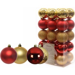 Kerstballen 42x stuks rood-goud 6 en 8 cm kunststof - Kerstbal