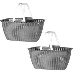 Wasmand met hengsels - 2x - grijs/wit - 26 liter - L43 x B30 x H21 cm - Wasmanden