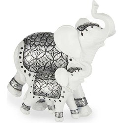 Giftdecor - Olifant met jong dierenbeeld - 21x11 cm - Wit - Home deco - Beeldjes