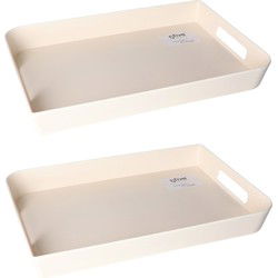 2x stuks dienbladen/serveerbladen rechthoekig 45 x 30 cm creme wit met handvaten - Dienbladen