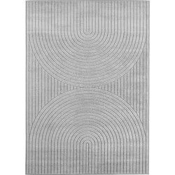 Buitenkleed NOVA  – Indoor & Outdoor Vloerkleed– Japandi & Scandinavisch Design – Effen - 3D-Look - Weerbestendig & UV-proof - Zilver- 80x250 CM