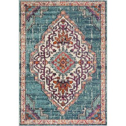 Safavieh Boho Chic Geweven Vloerkleed voor Binnen, Monaco Collectie, MNC254, in Blauw & Multi, 155 X 231 cm