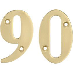 AMIG Huisnummer 90 - massief messing - 10cm - incl. bijpassende schroeven - gepolijst - goudkleur - Huisnummers