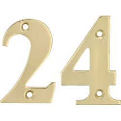 AMIG Huisnummer 24 - massief messing - 10cm - incl. bijpassende schroeven - gepolijst - goudkleur - Huisnummers