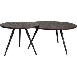 Housecraft Living Webster Salontafel en Bijzettafel Rond Teak Hout Bruin - Set van 2