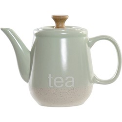 Items Kitchen Theepot Ceylon - keramiek/hout - 1000 ml - groen/beige - Theepotten