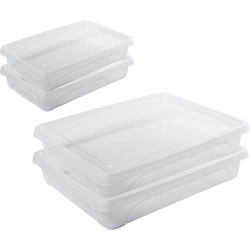 4x Voedsel plastic bewaarbakjes laag 0,5 en 1,5 liter transparant 18 x 12 x 4 cm - Vershoudbakjes