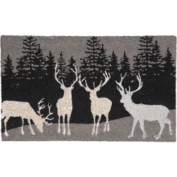 Clayre & Eef Deurmat  75x45 cm Grijs Kokosvezel Rubber Rechthoek Elanden Kokosmat