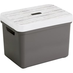 Sunware Opbergbox/mand - taupe - 18 liter - met deksel hout kleur - Opbergbox