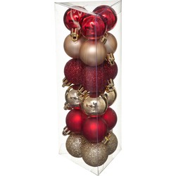 18x stuks kerstballen rood/goud glans en mat kunststof 3 cm - Kerstbal