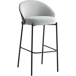 Canelas Bar Chair - Barstoel, lichtgrijs met donkerbruine rugleuning en zwarte poten - Set van 2