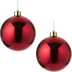 2x Grote kunststof decoratie kerstbal rood 25 cm - Kerstbal