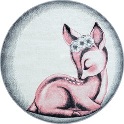 Kids Kinderkamer Rond Roze vloerkleed - Bambi - 120 X 120 CM